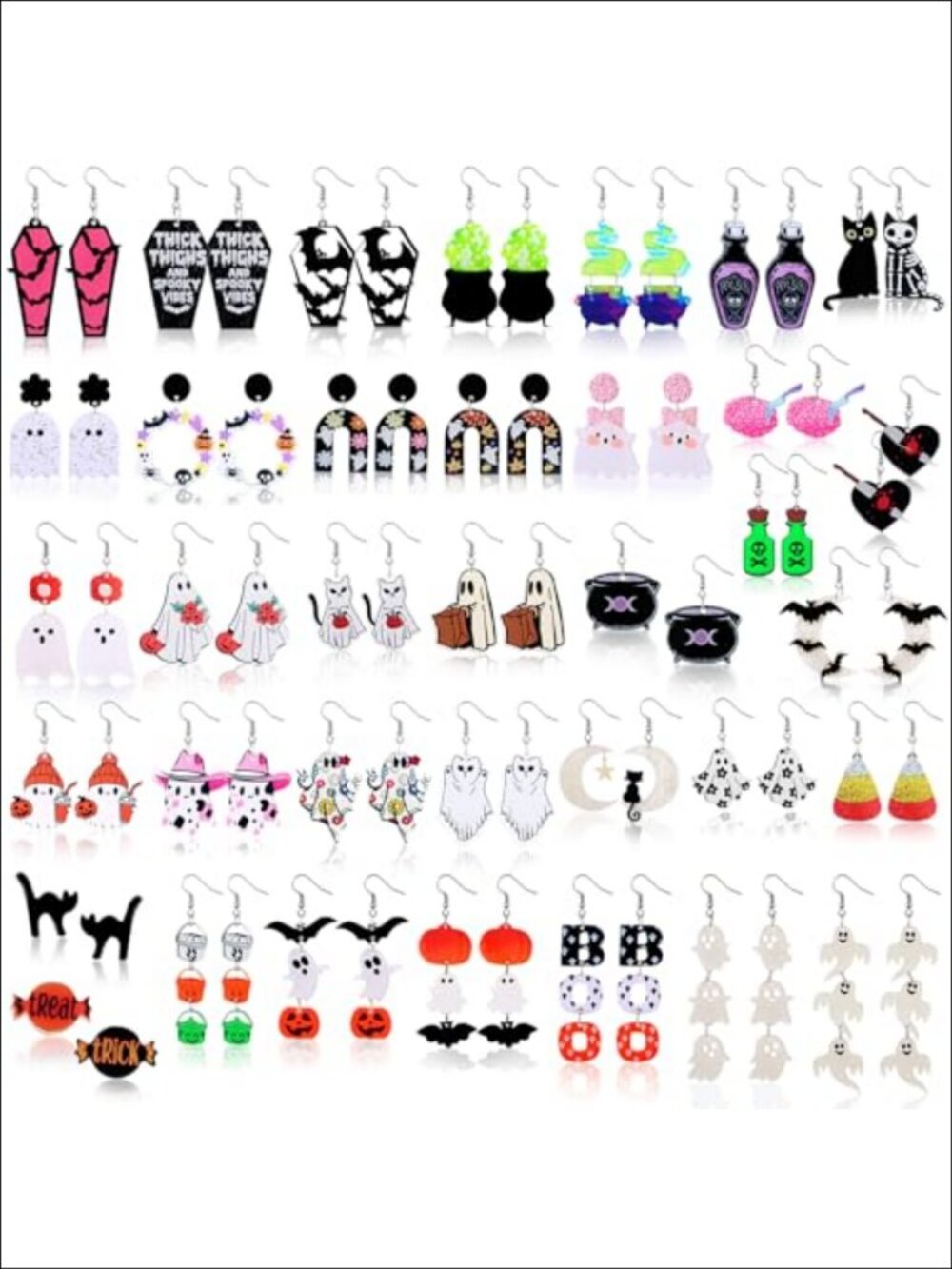 Acrylic Halloween Dangle Earrings Push Back Set Lightweight Festive Jewelry
